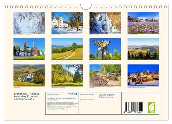Produktbild: Erzgebirge - Reiches kulturelles Erbe und erholsame Natur (Wandkalender 2026 DIN A4 quer), CALVENDO Monatskalender
