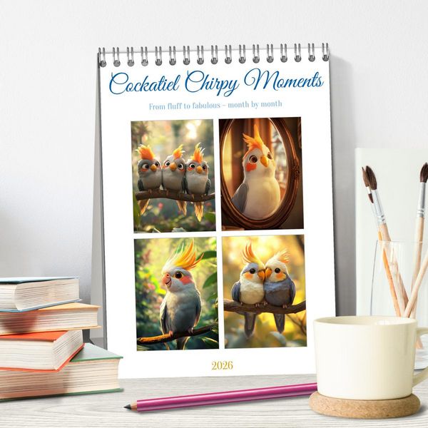 Produktbild: Cockatiel Chirpy Moments (Desk Calendar 2026 DIN A5 portrait), CALVENDO 12 Month DeskCalendar
