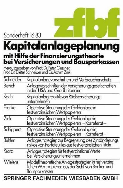 Produktbild: Kapitalanlageplanung mit Hilfe der Finanzierungstheorie bei Versicherungen und Bausparkassen