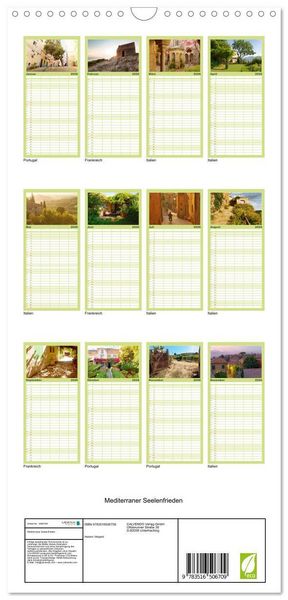 Produktbild: Familienplaner 2026 - Mediterraner Seelenfrieden mit 5 Spalten (Wandkalender, 21 x 45 cm) CALVENDO