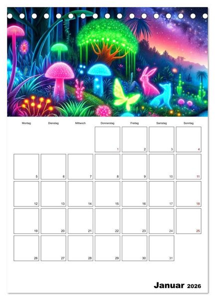 Produktbild: Neonlicht Familienplaner (Tischkalender 2026 DIN A5 hoch), CALVENDO Monatskalender