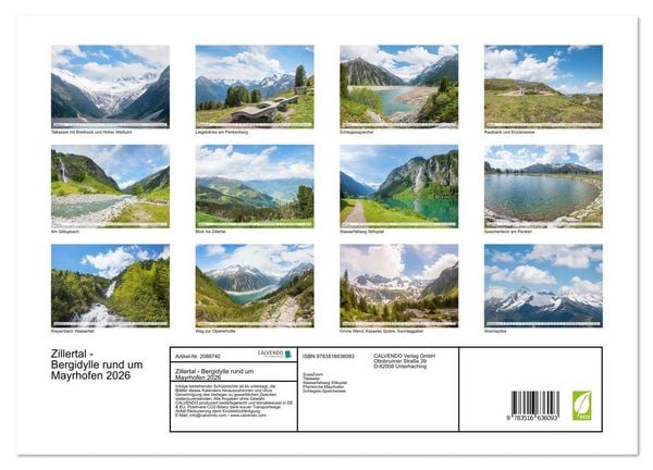 Produktbild: Zillertal - Bergidylle rund um Mayrhofen 2026 (Wandkalender 2026 DIN A3 quer), CALVENDO Monatskalender
