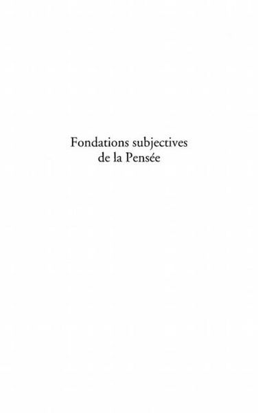 Produktbild: Fondations subjectives de la Pensee