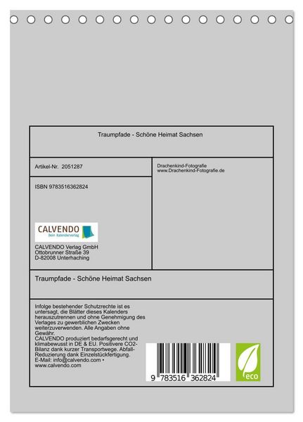 Produktbild: Traumpfade - Sch&ouml;ne Heimat Sachsen (Tischkalender 2026 DIN A5 hoch), CALVENDO Monatskalender