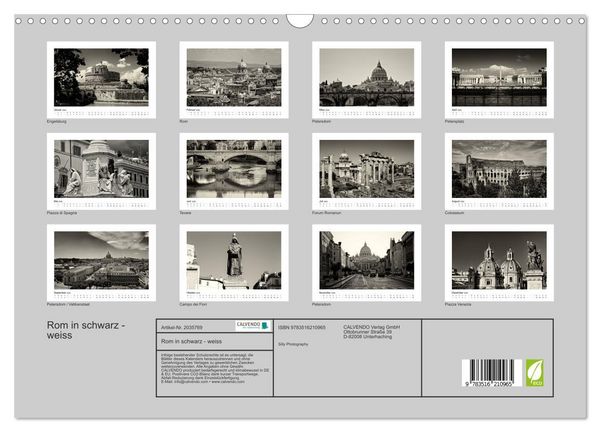 Produktbild: Rom in schwarz - weiss (Wandkalender 2026 DIN A3 quer), CALVENDO Monatskalender