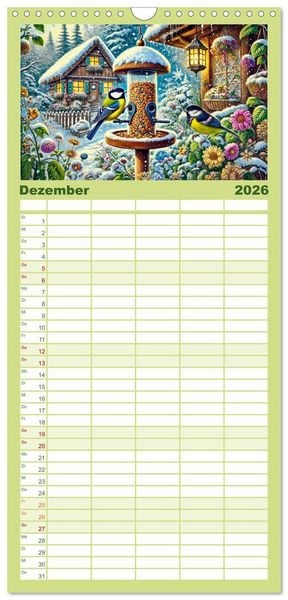 Produktbild: Familienplaner 2026 - Tiere im Garten - Tierische Begegnungen in der gr&uuml;nen Oase mit 5 Spalten (Wandkalender, 21 x 45 cm) CALVENDO