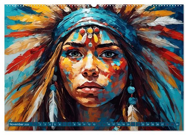 Produktbild: Portraits im Stil amerikanischer Ureinwohner (hochwertiger Premium Wandkalender 2026 DIN A2 quer), Kunstdruck in Hochglanz