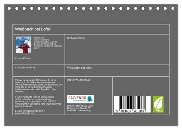 Produktbild: Wei&szlig;bach bei Lofer (Tischkalender 2026 DIN A5 quer), CALVENDO Monatskalender