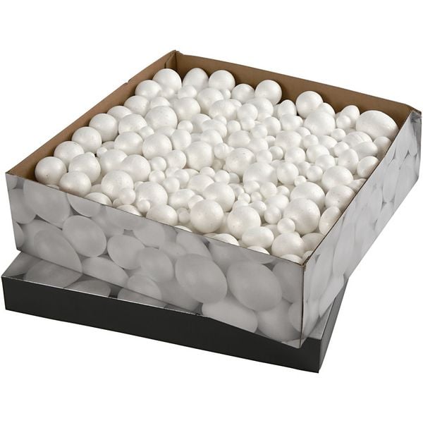 Produktbild: Creativ Company Styropor-Kugeln und -Eier, Gr&ouml;&szlig;e 1,5-6,1 cm, Wei&szlig;, 550 Stk