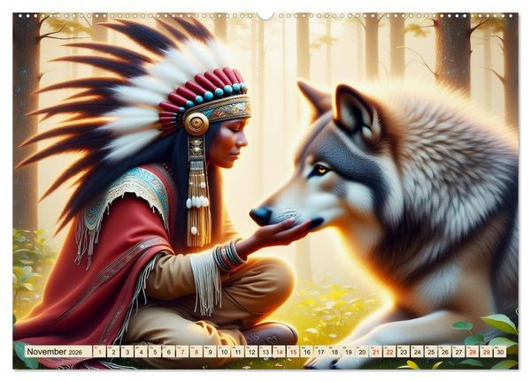 Produktbild: Spirituelle Begleiter - Indianer und Tiere im Einklang (Wandkalender 2026 DIN A2 quer), CALVENDO Monatskalender