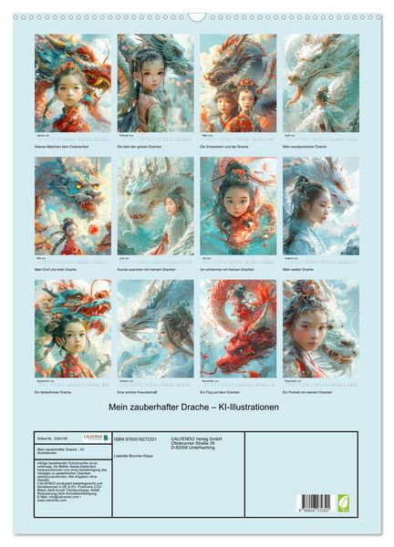 Produktbild: Mein zauberhafter Drache &ndash; KI-Illustrationen (Wandkalender 2026 DIN A2 hoch), CALVENDO Monatskalender