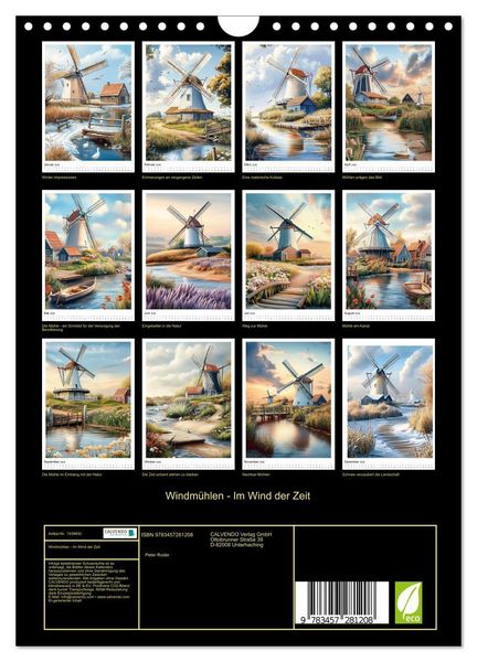 Produktbild: Windm&uuml;hlen - Im Wind der Zeit (Wandkalender 2026 DIN A4 hoch), CALVENDO Monatskalender