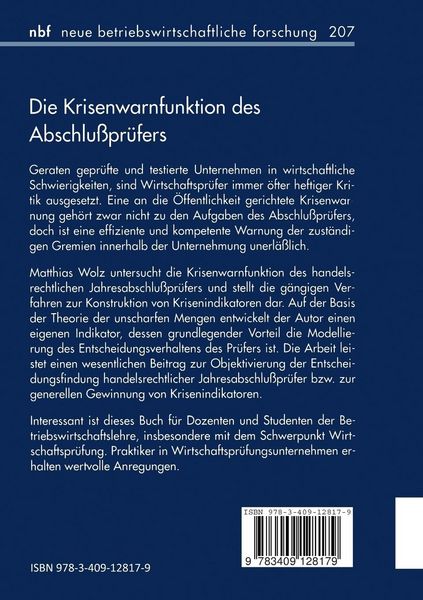 Produktbild: Die Krisenwarnfunktion des Abschlu&szlig;pr&uuml;fers