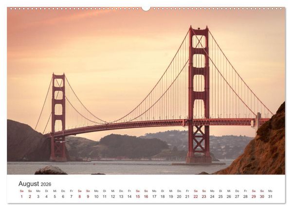 Produktbild: Golden Gate Bridge - Das ber&uuml;hmte Wahrzeichen von San Francisco. (hochwertiger Premium Wandkalender 2026 DIN A2 quer), Kunstdruck in Hochglanz