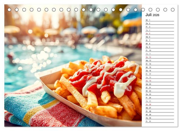 Produktbild: Pommes Rot-Wei&szlig; - Fastfood-Humor mit knusprigen Fritten, Ketchup und Mayo (Tischkalender 2026 DIN A5 quer), CALVENDO Monatskalender