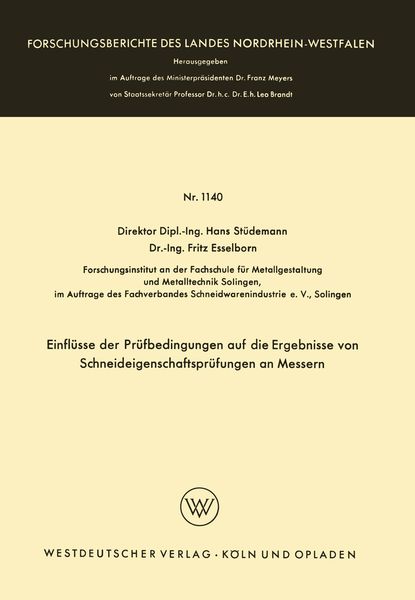 Produktbild: Einfl&uuml;sse der Pr&uuml;fbedingungen auf die Ergebnisse von Schneideigenschaftspr&uuml;fungen an Messern