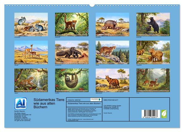 Produktbild: S&uuml;damerikas Tiere wie aus alten B&uuml;chern (hochwertiger Premium Wandkalender 2027 DIN A2 quer), Kunstdruck in Hochglanz
