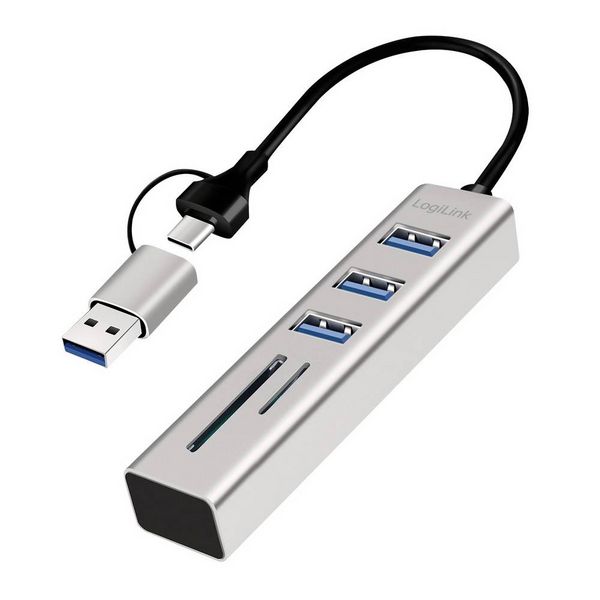 Produktbild: LogiLink UA0445 USB-Hub 3 Port USB-A, SDHC, microSDHC USB 3.0 5 GBit/s Aluminium UA0445