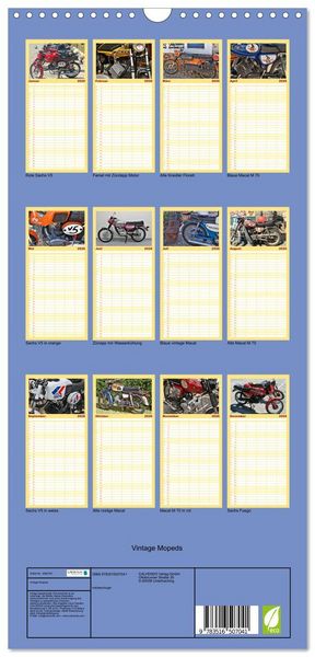 Produktbild: Familienplaner 2026 - Vintage Mopeds mit 5 Spalten (Wandkalender, 21 x 45 cm) CALVENDO