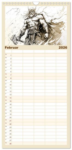 Produktbild: Familienplaner 2026 - G&ouml;tter der Wikinger - Skizzen zur Welt der Nordischen Mythologie mit 5 Spalten (Wandkalender, 21 x 45 cm) CALVENDO