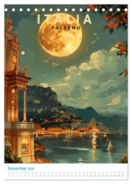 Produktbild: Italien - Old School Poster Style (Tischkalender 2026 DIN A5 hoch), CALVENDO Monatskalender