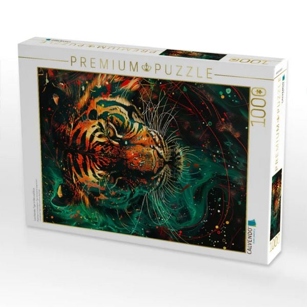 CALVENDO Puzzle Leuchtender Tiger in Rot und Grün | 1000 Teile Lege-Größe 64x48cm Foto-Puzzle für glückliche Stunden