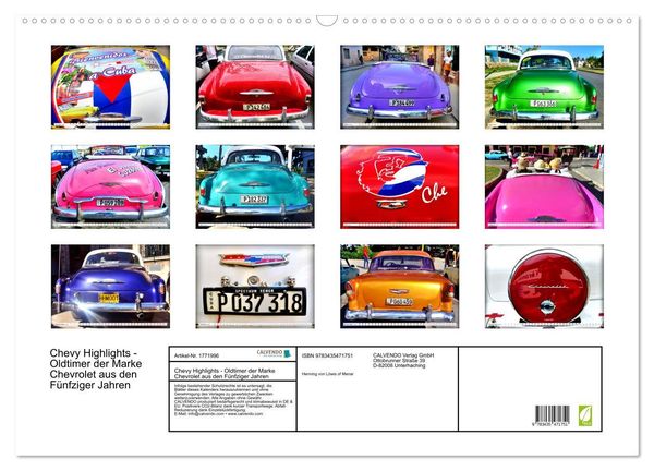 Produktbild: Chevy Highlights - Oldtimer der Marke Chevrolet aus den F&uuml;nfziger Jahren (Wandkalender 2025 DIN A2 quer), CALVENDO Monatskalender