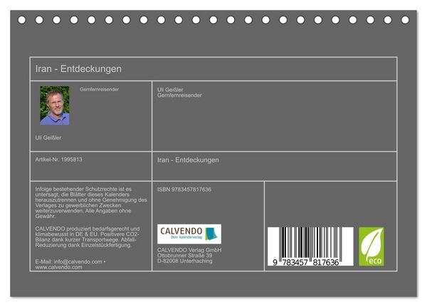 Produktbild: Iran - Entdeckungen (Tischkalender 2026 DIN A5 quer), CALVENDO Monatskalender