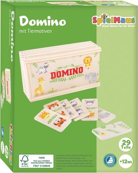 SpielMaus Holz Domino mit Tiermotiven, 28 Teile