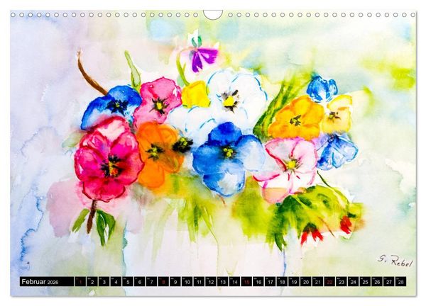 Produktbild: Blumenjahr - Bunte Bl&uuml;ten in Aquarell (Wandkalender 2026 DIN A3 quer), CALVENDO Monatskalender