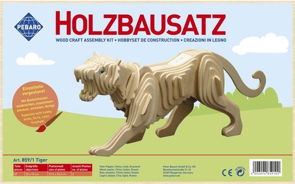 Produktbild: PEBARO 859/1 - Holzbausatz Tiger, 57 Teile, Holzkonstruktion zum Zusammenstecken