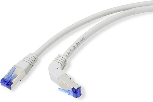 Produktbild: Renkforce RF-4892538 RJ45 Patchkabel CAT 6a S/FTP 10.00m Grau 90&deg; nach unten gewinkelt 1St.