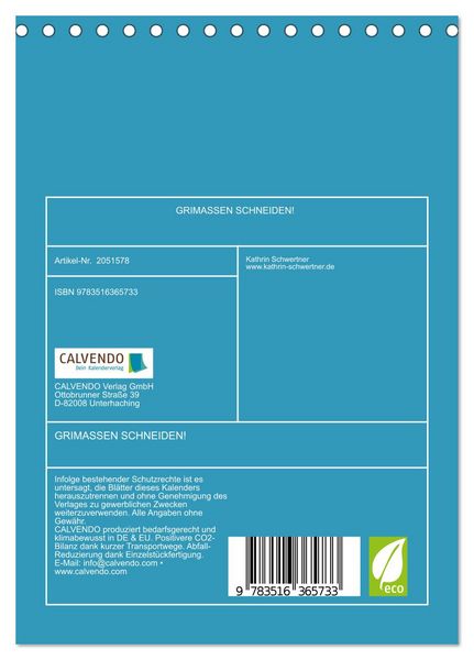 Produktbild: GRIMASSEN SCHNEIDEN! (Tischkalender 2026 DIN A5 hoch), CALVENDO Monatskalender