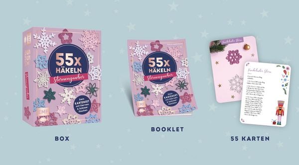 Produktbild: 55 x h&auml;keln &ndash; Sternenzauber: Dein Kartenset mit traumhaften H&auml;kelsternen und Schneeflocken