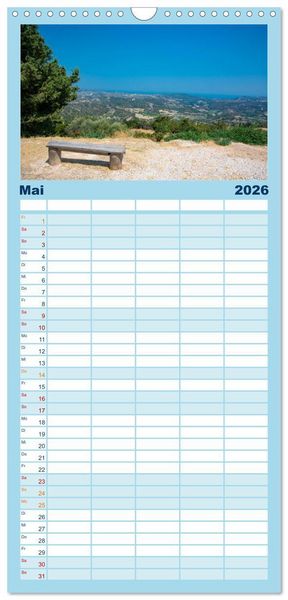 Produktbild: Familienplaner 2026 - Rhodos - Traumhafter S&uuml;den mit 5 Spalten (Wandkalender, 21 x 45 cm) CALVENDO