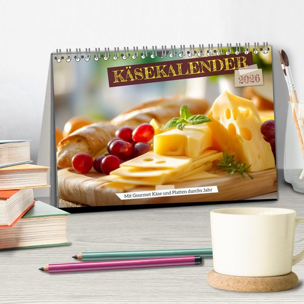 Produktbild: K&auml;sekalender - mit Gourmet K&auml;se und Platten durchs Jahr (Tischkalender 2026 DIN A5 quer), CALVENDO Monatskalender