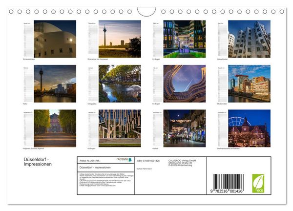 Produktbild: D&uuml;sseldorf - Impressionen (Wandkalender 2026 DIN A4 quer), CALVENDO Monatskalender