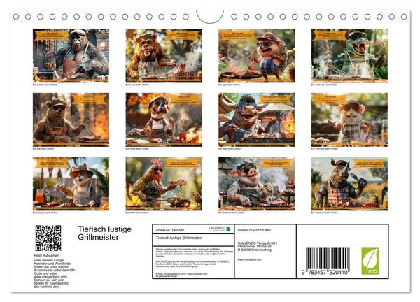 Produktbild: Tierisch lustige Grillmeister (Wandkalender 2026 DIN A4 quer), CALVENDO Monatskalender