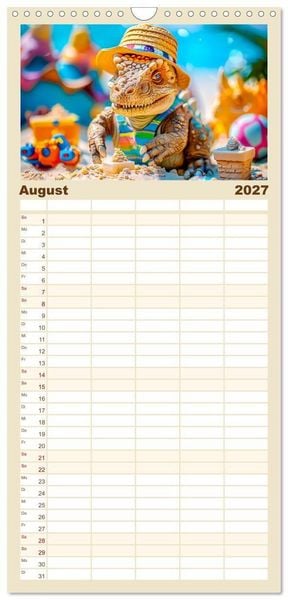Produktbild: Familienplaner 2027 - Dinosaurier Sommer - Urzeitlich witzige Strandparty mit 5 Spalten (Wandkalender, 21 x 45 cm) CALVENDO