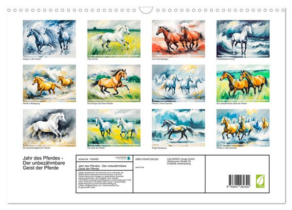 Produktbild: Jahr des Pferdes - Der unbez&auml;hmbare Geist der Pferde (Wandkalender 2026 DIN A3 quer), CALVENDO Monatskalender