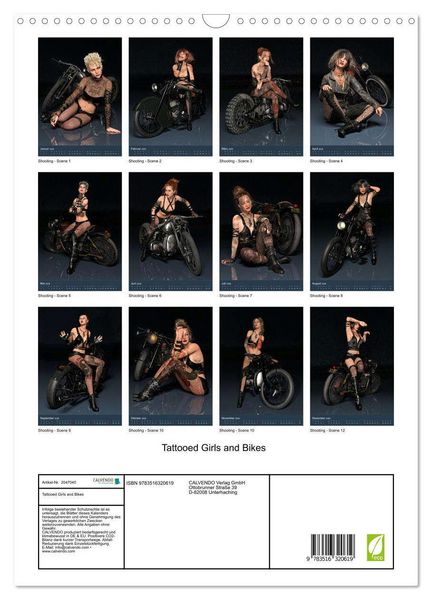 Produktbild: Tattooed Girls and Bikes (Wandkalender 2026 DIN A3 hoch), CALVENDO Monatskalender