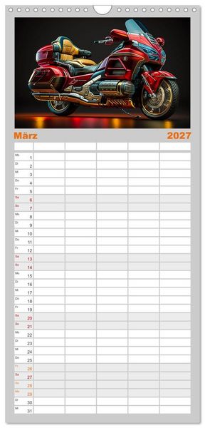 Produktbild: Familienplaner 2027 - Motorrad illusionen mit 5 Spalten (Wandkalender, 21 x 45 cm) CALVENDO