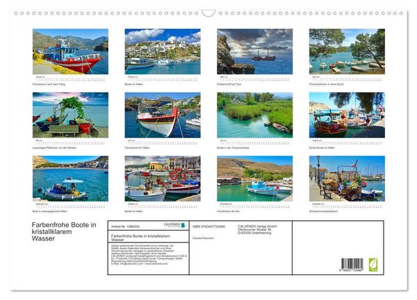 Produktbild: Farbenfrohe Boote in kristallklarem Wasser (Wandkalender 2026 DIN A2 quer), CALVENDO Monatskalender