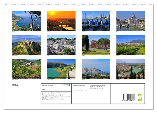Produktbild: Italia (hochwertiger Premium Wandkalender 2026 DIN A2 quer), Kunstdruck in Hochglanz