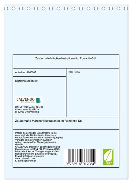 Produktbild: Zauberhafte M&auml;rchenillustrationen im Romantik-Stil (Tischkalender 2026 DIN A5 hoch), CALVENDO Monatskalender