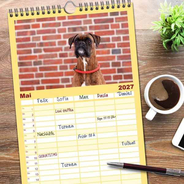 Produktbild: Familienplaner 2027 - Deutscher Boxer 2027 mit 5 Spalten (Wandkalender, 21 x 45 cm) CALVENDO