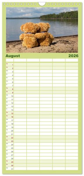 Produktbild: Familienplaner 2026 - Travelling Teddy mit 5 Spalten (Wandkalender, 21 x 45 cm) CALVENDO