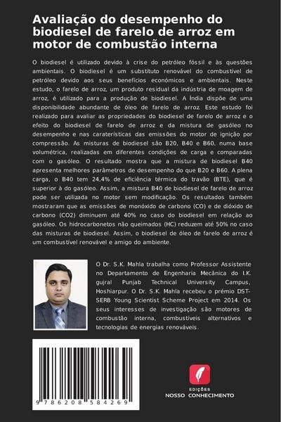 Produktbild: Avalia&ccedil;&atilde;o do desempenho do biodiesel de farelo de arroz em motor de combust&atilde;o interna