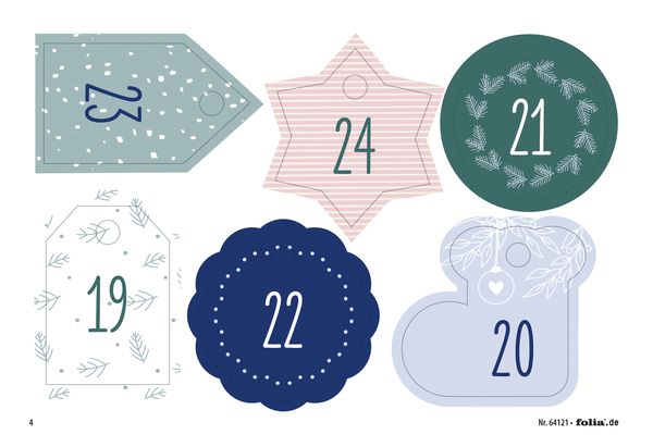 Produktbild: Folia Adventskalender-Set BASIC, Stoffbeutel, 49-teilig, Beutelgr&ouml;&szlig;e 10x13cm, mit Motivdruck