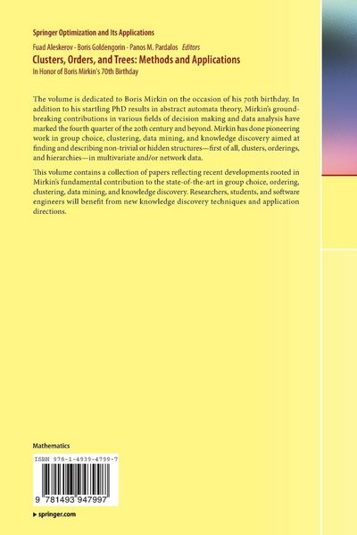 Produktbild: Clusters, Orders, and Trees: Methods and Applications